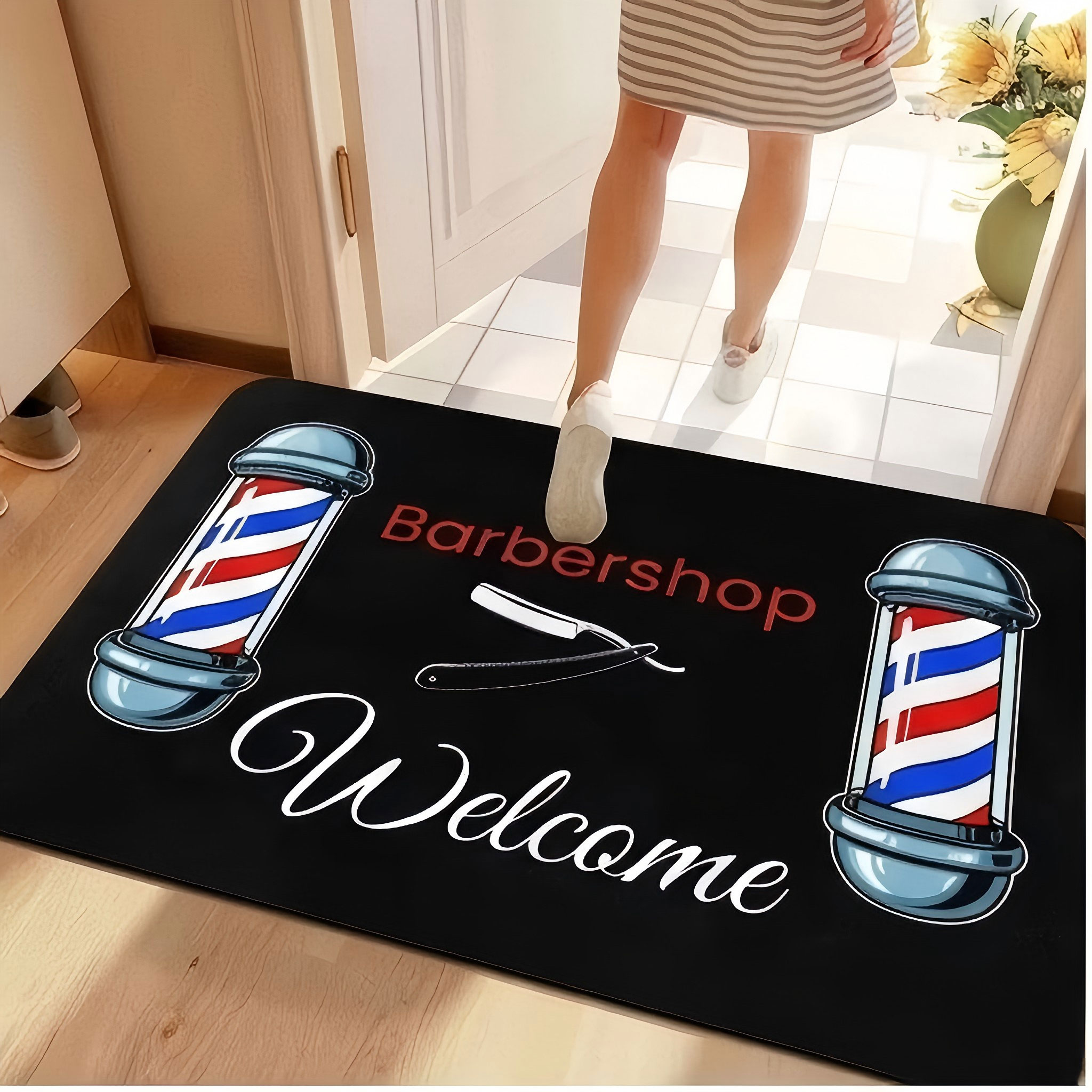 Commercial Printing And Graphics - 이발소 폴 장식 환영 그래픽 도어매트