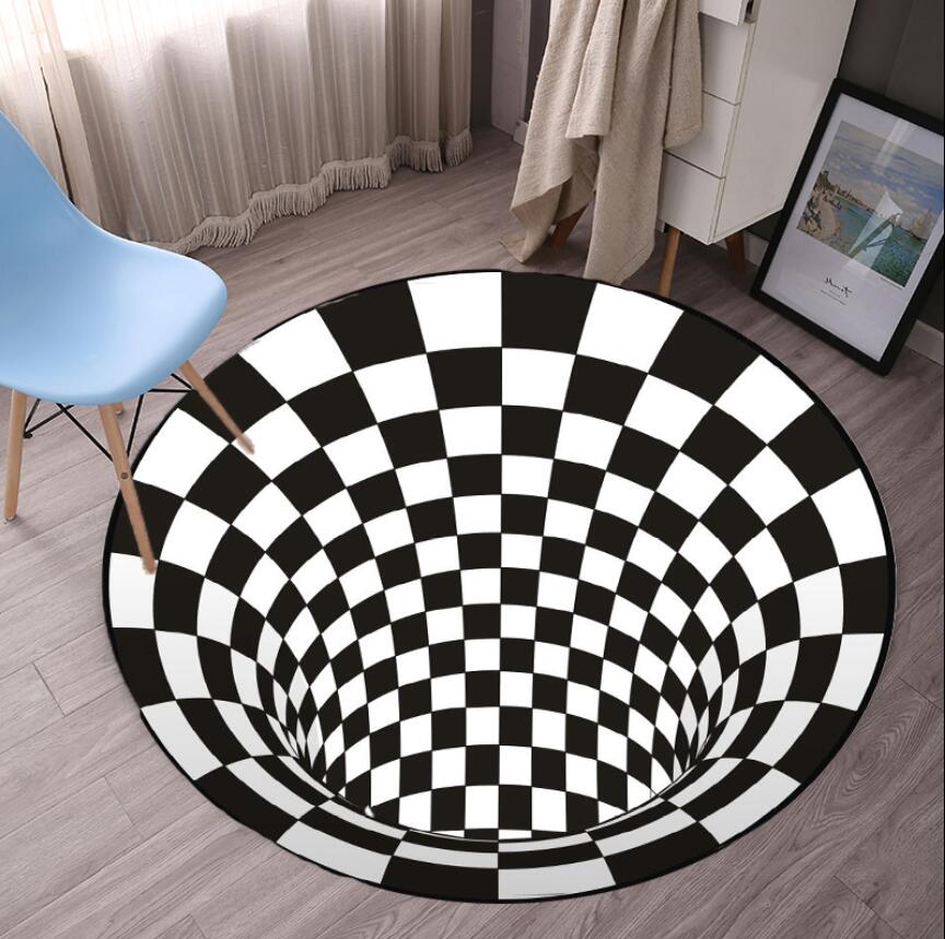 기하학 침실 러그, 블랙 화이트 그리드 인쇄, 3D 환 - Commercial Fabric Printing 리뷰 및 가격